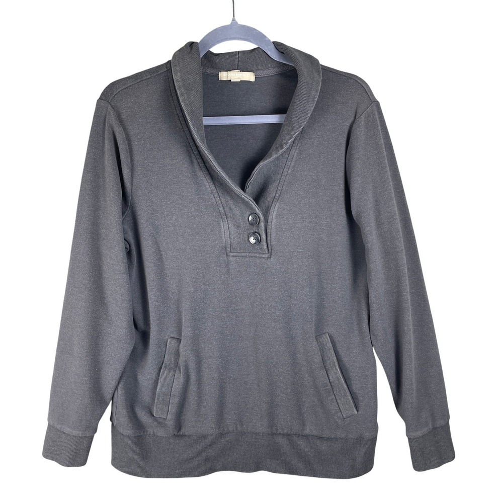 Banana Republic Shawl Collar Sweatshirt Womens L Gray Good Pockets Y2K Pullover